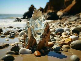 ai generiert glänzend Meer Glas auf das Strand. Edelstein. generativ ai foto