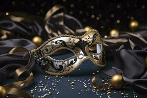 ai generiert ein Karneval Maske mit Gold und Silber Funken. generativ ai foto