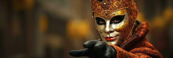 ai generiert ein Mann gekleidet im ein schick venezianisch Karneval Maske. generativ ai foto