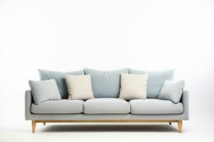 ai generiert minimalistisch noch elegant Sofa auf ein Weiß Hintergrund foto