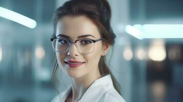 ai generiert Fachmann Vielfalt im Büros und Labore. Frauen im Technik, unternehmerisch Stimmung, Angestellter Arbeitskräfte, jung Frau Wissenschaftler im modern Labor mit Spezialist Team, medizinisch Wissenschaft Arbeitsplatz foto