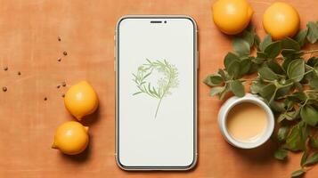 ai generiert spotten oben Smartphone mit ein Orange Hintergrund, ai generativ foto