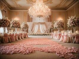 ai generiert wunderlich Innen- Hochzeit Hintergrund mit Blumen foto