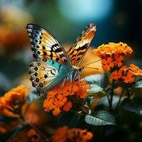 ai generiert Naturen Harmonie Schmetterling zart ruhen auf ein Orange Garten Blume zum Sozial Medien Post Größe foto