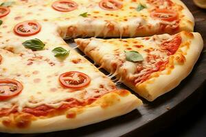ai generiert gastronomisch behandeln ein visuell verlockend Bild von ein lecker Käse Pizza foto