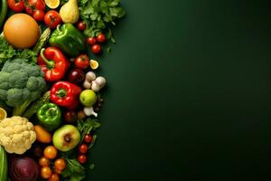 ai generiert kulinarisch Segeltuch Gemüse vorgestellt auf ein Hintergrund mit leeren Raum foto