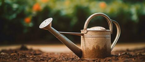 ai generiert charmant Bewässerung können im ein beschwingt Garten. ai generativ. foto