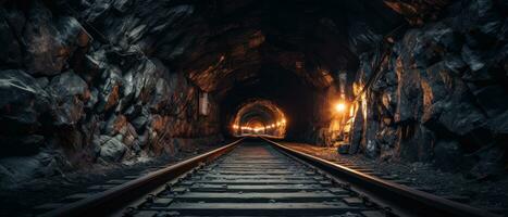 ai generiert Sonnenuntergang leuchten ein Eisenbahn Tunnel. ai generativ. foto