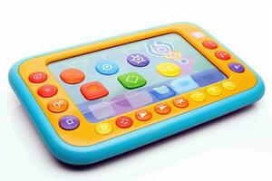 ai generiert interaktiv lehrreich Tablette Spielzeug zum Kinder auf Weiß Hintergrund foto