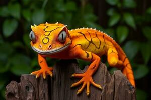 ai generiert bunt Orange Gecko im es ist Lebensraum. foto