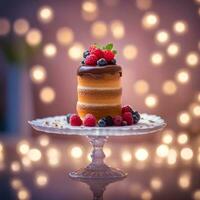 ai generiert ein Kuchen mit Beeren und Schokolade auf ein Teller foto