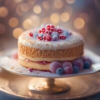 ai generiert ein Kuchen auf ein Teller mit Beeren und Glasur foto