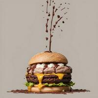 ai generiert ein groß Hamburger mit Schokolade und Eis Sahne foto