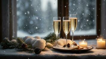 ai generiert Weihnachten immer noch Leben mit Champagner foto