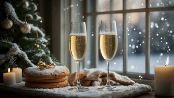 ai generiert Weihnachten immer noch Leben mit Champagner foto