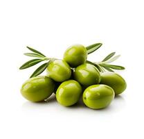 ai generiert Oliven Früchte auf Weiß Hintergründe. generiert ai foto