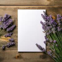 ai generiert hölzern Hintergrund und Lavendel Blume foto