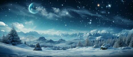 ai generiert verzaubert Winter Nacht Himmel mit Schneeflocken foto