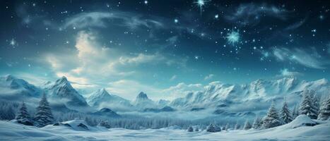 ai generiert verzaubert Winter Nacht Himmel mit Schneeflocken foto