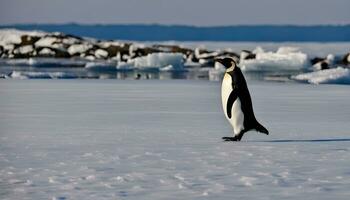 ai generiert König Pinguin Stehen auf das Eis im das Arktis foto