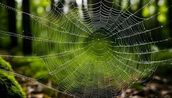 ai generiert ein Spinne Netz im das Wald foto