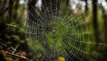 ai generiert ein Spinne Netz im das Wald foto