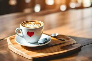 ai generiert ein Tasse von Kaffee mit ein Herz auf es foto