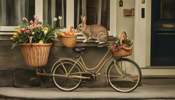 ai generiert ein Fahrrad mit Körbe auf es foto