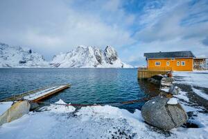 Sakrisoy Angeln Dorf auf Lofoten Inseln, Norwegen foto