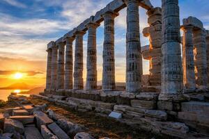 Poseidon Tempel Ruinen auf Kap sounio auf Sonnenuntergang, Griechenland foto