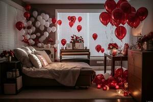 ai generiert romantisch Valentinstag Tag Schlafzimmer Dekor foto