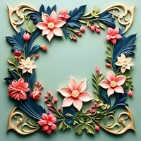 ai generiert ein Blumen- Rahmen Design mit Blätter und Blumen foto