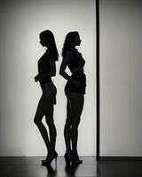 ai generiert Silhouette von drei Frauen im schwarz und Weiß Kleider, Studio Schuss. ai generativ foto