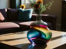 ai generiert bunt Vasen auf ein Tabelle im ein modern Leben Zimmer. ai generativ foto