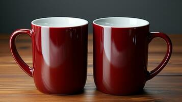 ai generiert Paar Becher Tasse rot Keramik Attrappe, Lehrmodell, Simulation Kaffee trinken Marke Marketing foto