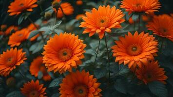 ai generiert schön Orange Gerbera Blumen im das Garten, generativ ai foto