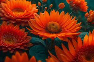 ai generiert schön Orange Gerbera Blumen im das Garten, generativ ai foto