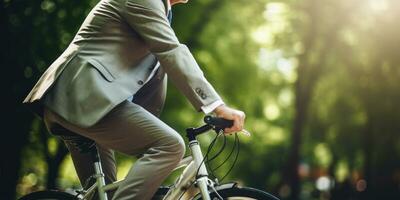 ai generiert Mann auf Fahrrad im Stadt, beiläufig Kleidung, geschäftig städtisch Szene. ai generativ. foto