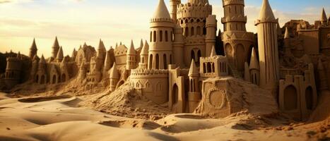 ai generiert still Wüste Szene mit ein detailliert Sand Schloss. ai generativ. foto