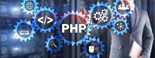 PHP-Codierungskonzept. Programmierer suchen. technologischer Hintergrund