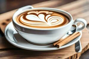 ai generiert ein Tasse von Kaffee mit ein Herz Design foto