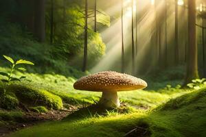 ai generiert Pilz im das Wald durch James Kennedy foto