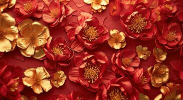 ai generiert Gold farbig Blumen im rot und Gold foto