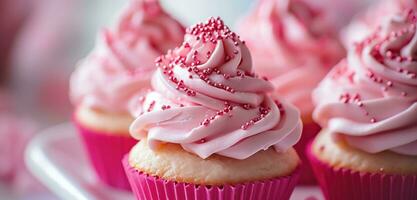 ai generiert mehrere Rosa Cupcakes ist ein Rosa Cupcake foto