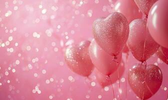 ai generiert Valentinstag Tag Weiß Gold funkeln und Rosa Luftballons Über ein Rosa Hintergrund foto