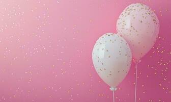 ai generiert Valentinstag Tag Weiß Gold funkeln und Rosa Luftballons Über ein Rosa Hintergrund foto