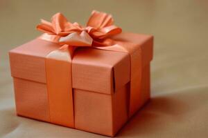 ai generiert Geschenk Box und Bogen im Orange Farbe foto