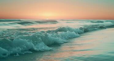 ai generiert Strand beim Sonnenuntergang Lager Hintergründe foto