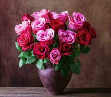 ai generiert Rosen im das gestalten von Herz im ein Vase foto