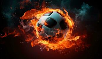ai generiert ein Bild von ein Fußball Ball Das ist umgeben durch Feuer foto